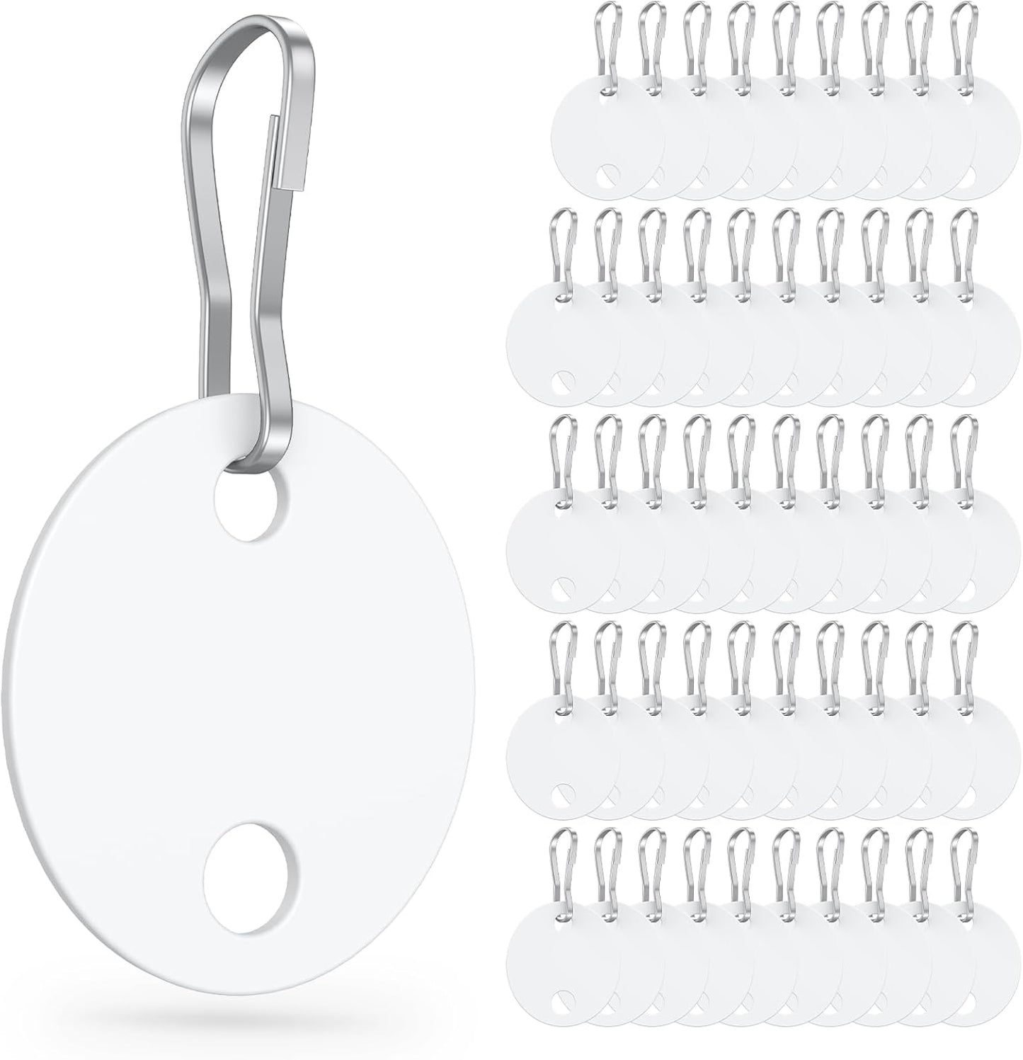 Uniclife Key Tags - 50 Pcs 1-Inch Plastic Double-Sided Writable White Tags with Metal Snap Hooks | Durable Home & Office Identifiers
