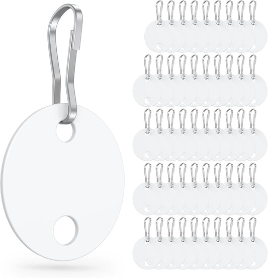 Uniclife Key Tags - 50 Pcs 1-Inch Plastic Double-Sided Writable White Tags with Metal Snap Hooks | Durable Home & Office Identifiers