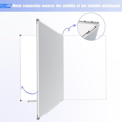 HIKINGO Large White Board for Wall, 72 x 40 inch Magnetic Dry Erase Whiteboard, Foldable Board Wall Mounted Silver Aluminum Frame with 2 Marker Trays for Office School & Home