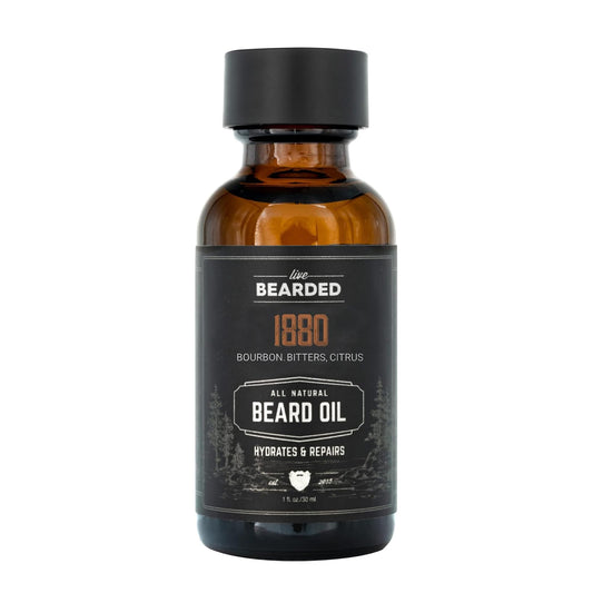 Live Bearded Beard Oil, 1 fl oz - Premium All-Natural Jojoba - Made in the USA - Hair and Skin Care for Men with Dry, Flaky Patches | 1880 Scent - Bourbon, Bitters, Citrus