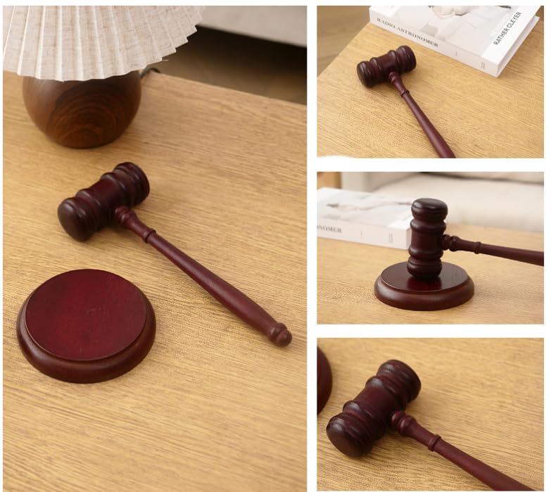 Judge Gavel and Sound Block Set - Handcrafted Wooden Legal Desk Decor