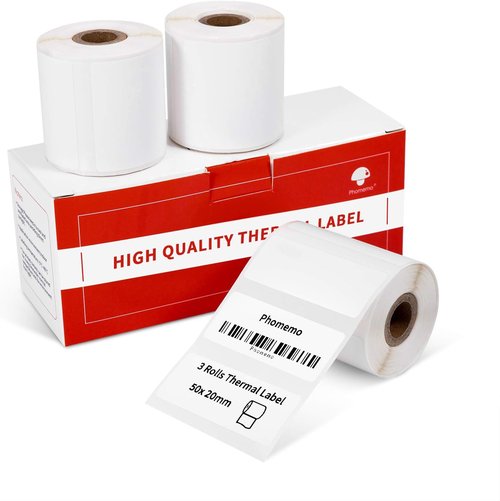 Phomemo Thermal Label Paper - 3 Rolls of Self-Adhesive Labels, 1.96'' x 0.79'' (50x20mm) | 320 Labels/Roll