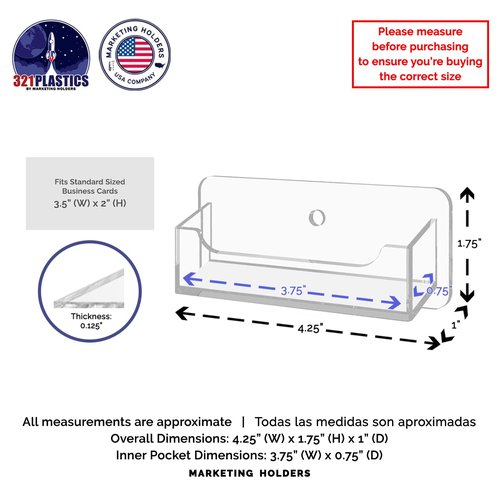 6 Pack Business Card Holder Wall Mount Clear Acrylic Single Pocket for 3.5" x 2" Cards Take One Display Plastic Rack with Hanging Hardware by Marketing Holders