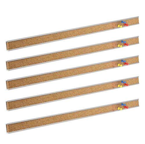 Corksidol Bulletin Bar Strip, Cork Board, Cork Strips, 36" x 1", Classroom, Office, Walls, Cubicle, Aluminum Frame,5 Pack, Silver