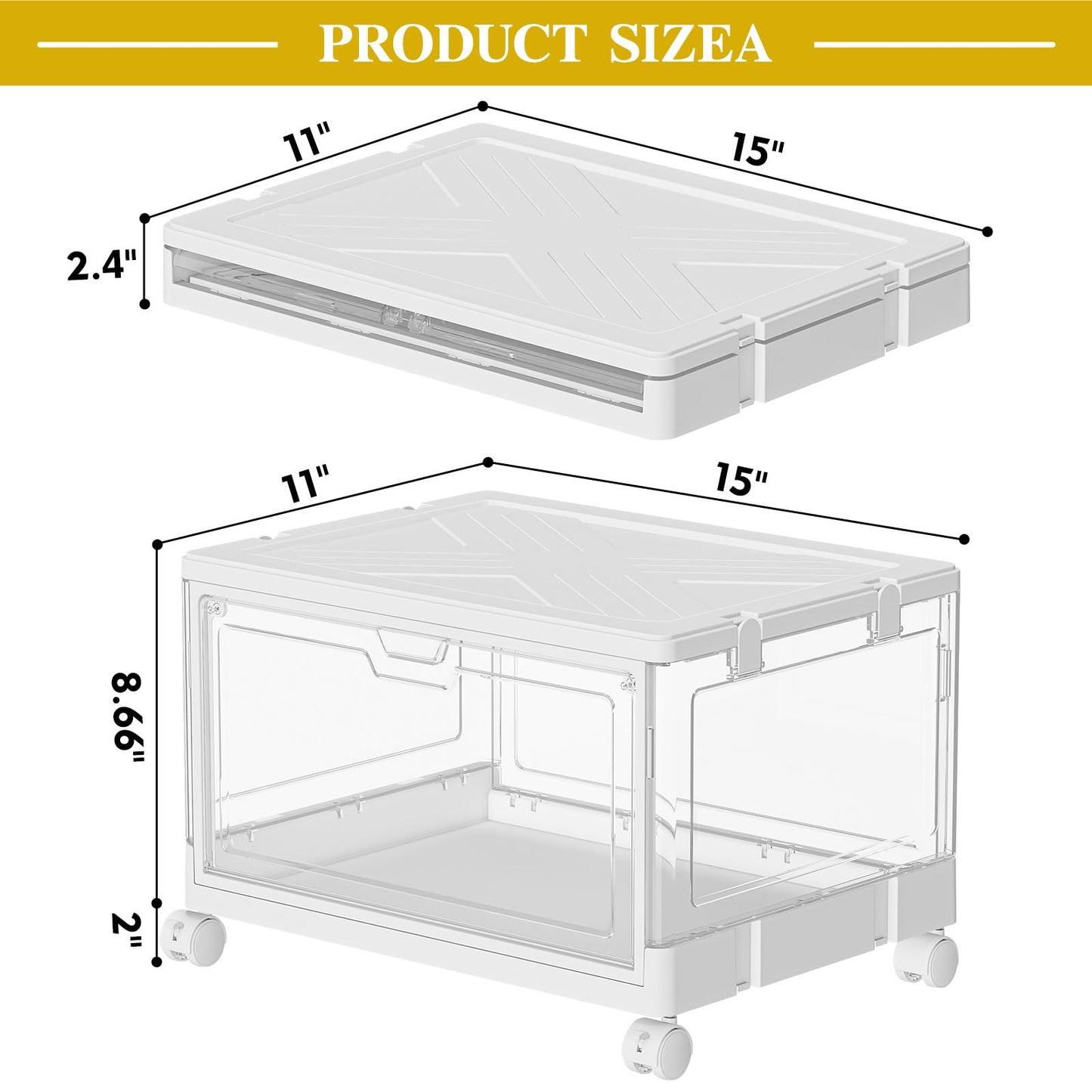 SNSLXH Clear Storage Bins with Lids & Wheels, Stackable Plastic Craft Containers, Large Closet Organizers Box for Bedrooms Living Rooms 24 QT, 4-Tiers