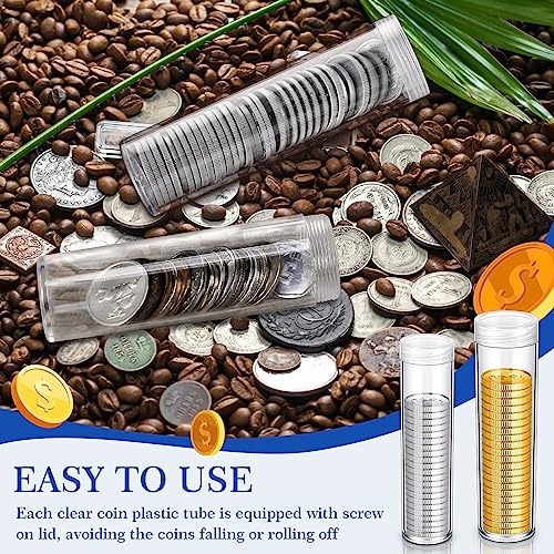 Yaomiao 60 Pcs Plastic Coin Tubes Assorted Sizes Nickel Dime Storage Tubes with Lid Quarter Storage Holders Half Dollar Containers Round Dollar Collection Supplies