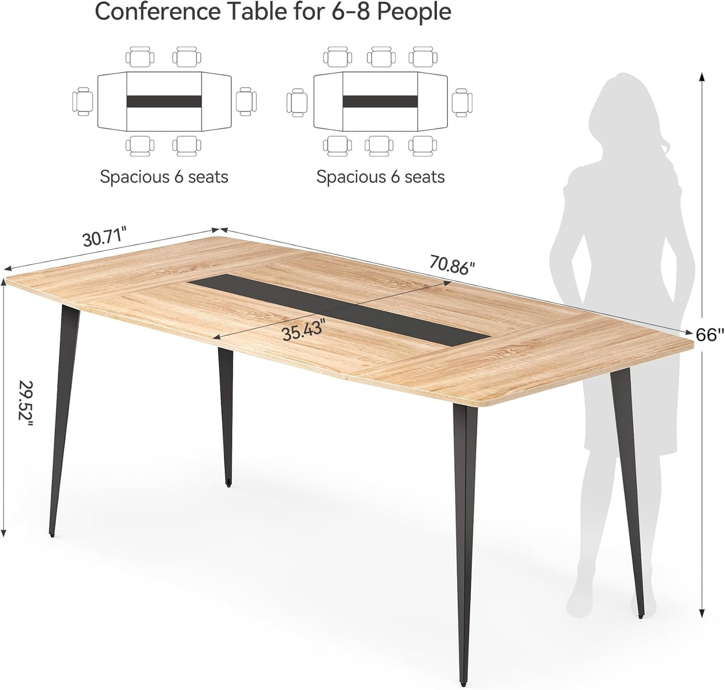 LITTLE TREE 6 FT Conference Room Table, 70.86L x 35.43W x 29.52H Inches Boat Shaped Meeting Seminar Boardroom Table