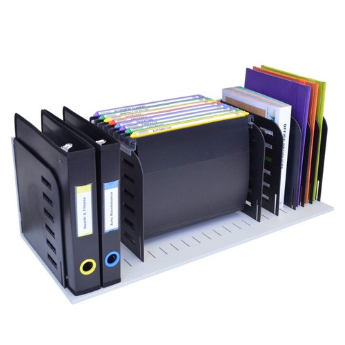 Ultimate Office Desktop Organizer File Sorter Letter Trays and a Hanging File Rack All in One for Fast and Easy Access to All of Your Forms Notebooks Binders Books and Files, Gray w/Black Dividers
