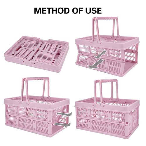 ZHJINGYU crates for storage,plastic baskets for organizing,collapsible shopping basket,20L foldable crate with Handles,Car Milk Dairy storage crate, for Kitchen,Bathroom,Medicine.Garage M,Pink