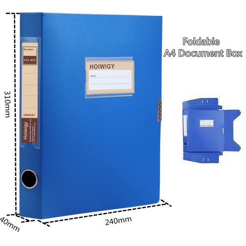 Hoiwigy A4 Document Box Plastic Archive Cases with Lid, 31×24x4 cm, File Folder Organizer Document Storage File Boxes for Office, School, Letter Size Paper (Blue (8 Packs))
