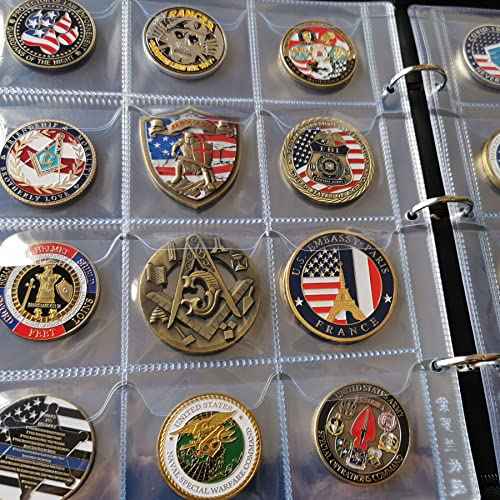 Challenge Coin Display Book Medals Holder for Collectors, 120 Pockets Large Military Coin Collecting Album with Zipper and Handle - Black