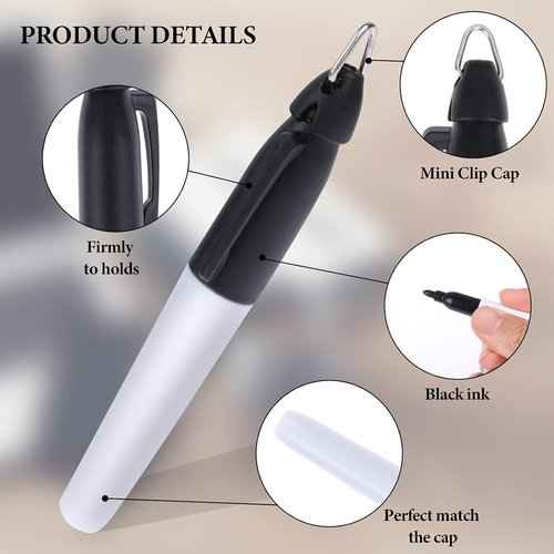 350 Pcs Mini Permanent Markers with Cap Clips Golf Ball Marker Pen Dry Erase Markers with Triangle Hook Golf Keychain Clips for Badge Black Ink Pens for Office School Outdoor Activities,Fine Point