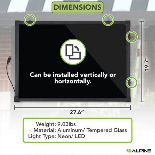 Alpine LED Message Writing Board - 20" X 28" Illuminated Dry Erase Board with 48 Different Flashing Styles & Fluorescent Markers, Perfect for Restaurants, Schools & Retail Stores