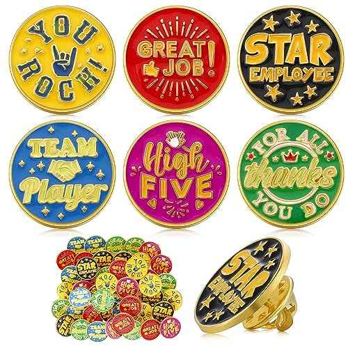 Lyrow 96 Pcs Employee Appreciation Pins Employee of The Month Gifts Bulk 3/4 Inch Recognition Enamel Cheer Lapel Pins for Employees Coworkers Team Gift