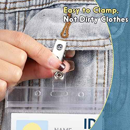 300 Sets Clip on Name Tag Clear Name Badge with Clip Waterproof PVC ID Badge Holder Transparent Name Tag Holder with Resealable Zipper Seal and Metal Badge for Teacher Worker