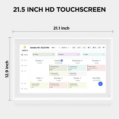 Mezed 21.5" Smart Digital Calendar, Meal Schedule, Duty Chart, HD Smart Touch Screen Home Interactive Electron Calender - Built-in Digital Photo Frame Function (white, 21.5)