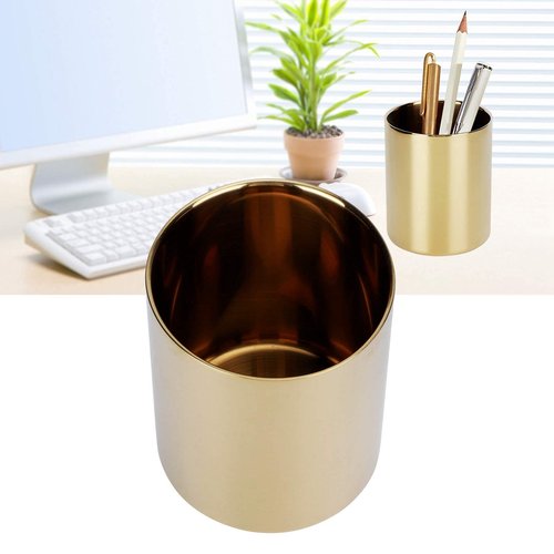 TOPINCN Stainless Steel Pen Holder Flower Vases Pen Makeup Brush Container Pencil Cup Desk Organizer(Gold)