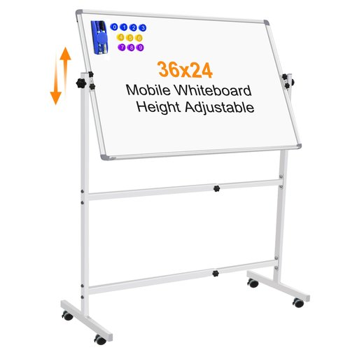 CALENBO Dry Erase Board with Stand 36 X 24, Whiteboard with Stand Height Adjustable Rolling Whiteboard Mobile Magnetic White Board on Wheels Stand Up White Board