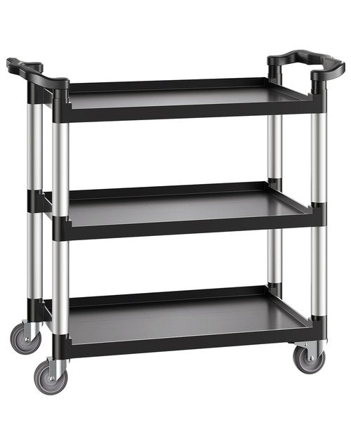 VEVOR Utility Cart, 500 lbs Load Capacity, 3-Tier Utility Plastic Cart with 360° Swivel Wheels (2 with Brakes), 31.1 x 19.3-inch Food Service Cart for Warehouse, Office, Home, Restaurant, Kitchen