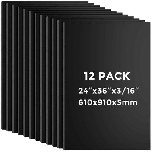 CreGear Foam Board, 24 x 36 x 3/16" Black Foamcore Board, 12 Pack Presentation Board, Poster Board Lightweight Signboard Foamboard for Projects, Crafts, Framing, Art, Display, Foam Core