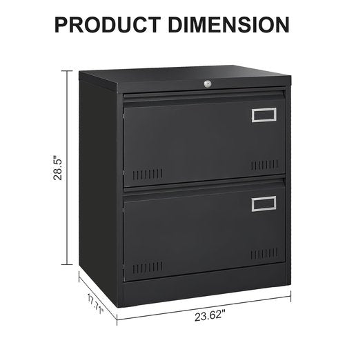 Jintop 2 Drawer Lateral File Cabinet with Lock and Card Holder, Multifunctional Metal Filing Cabinets w/Heavy 3 Section Slide Rail & Breathable Holes,for Legal/Letter/A4,Black