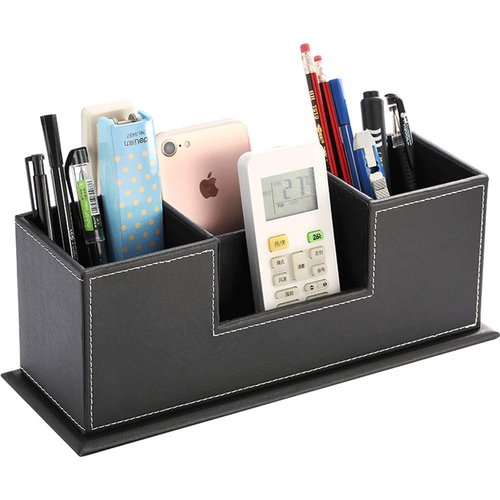 RHCSZ Leather Pencil Holders and Organizers for Workspace Accessories, Pen/Business Name Card Holder, Office & School Desk Supplies Holder (Black)