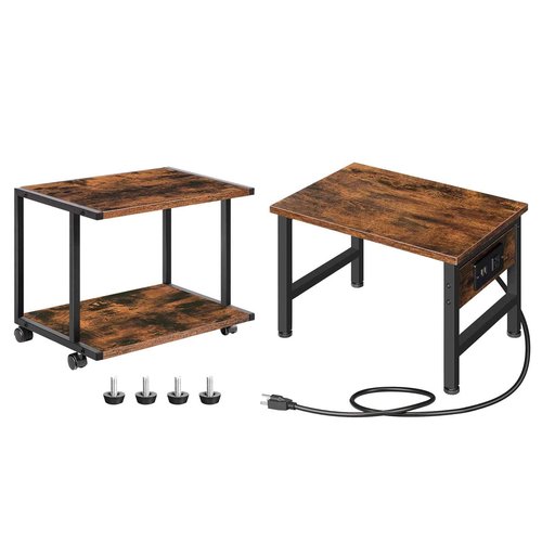 HOOBRO Printer Stand for Desk, Desktop Printer Stand with Outlet and USB Ports, Small Printer Table, Under Desk Printer Cart, File Rack for Home Office BF01UPS01-BF42PS01