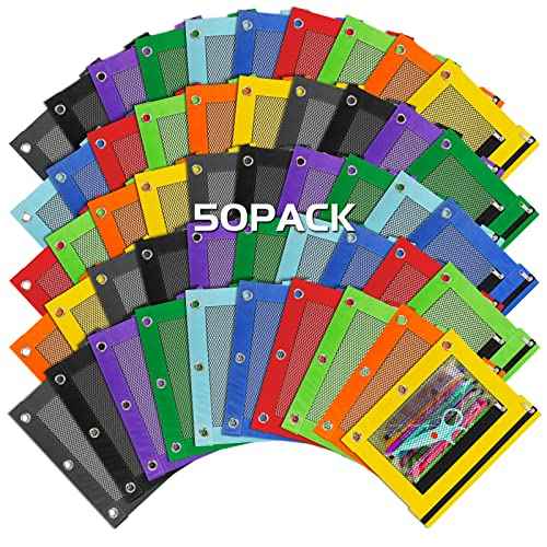 50 Pcs Pencil Pouch for 3 Ring Binder Colorful Binder Pencil Pouch with Zipper, 3 Ring Binder Pencil Pouch Bags for Classroom Bulk Pencil Pouches Pencil Case for Storing School Teacher Supplies