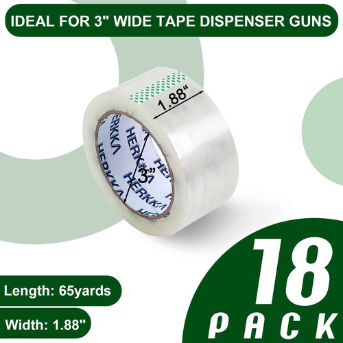 HERKKA Clear Packing Tape, 18 Rolls Heavy Duty Packaging Tape for Shipping Packaging Moving Sealing, Thicker Clear Packing Tape, 1.88 inches Wide, 65 Yards Per Roll, 1170 Total Yards