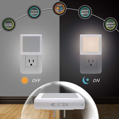 MAZ-TEK Dimmable LED Night Light - Auto Dusk to Dawn Sensor | Soft Warm White | 4 Pack for Home Use