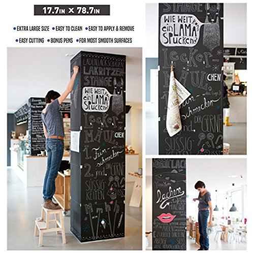 Nicpro Chalkboard Contact Paper Roll, 17.7" X 78.7" (6.5 Feet) Self Adhesive Blackboard Wallpaper, Chalk Paper Classroom Decor Sticker with 1 Marker & 5 Chalk for Home Office School Teacher Suppliers