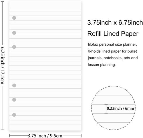 Filofax A6 Lined Paper - 200 Sheets of 100gsm Ruled Pages, 6-Hole Punched, 3.75 x 6.75 Inch
