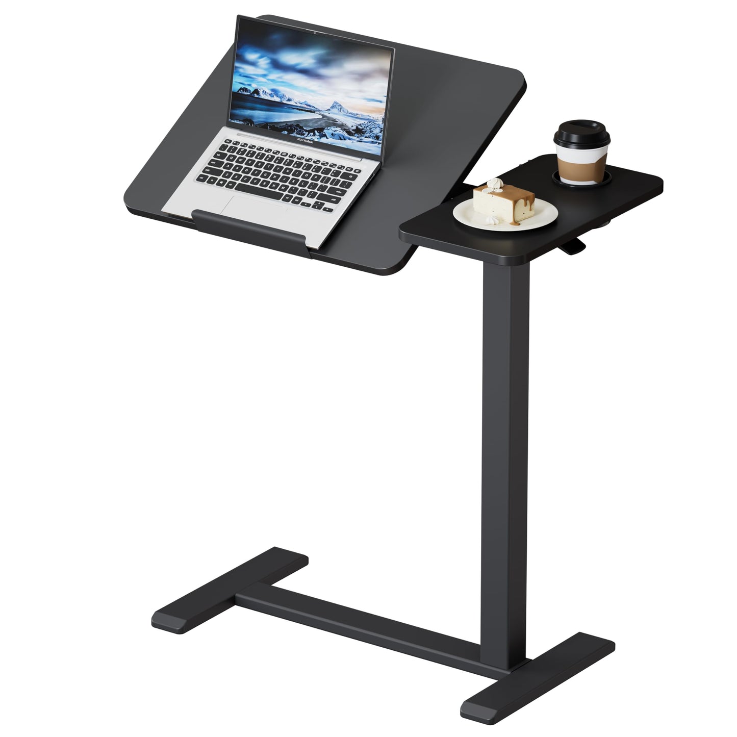 BZIUM Overbed Bedside Table with Hidden Wheels, Adjustable Medical Tilt Top Hospital Bed Table Over The Bed, Rolling Desk Mobile Standing Desk (27.6x15.8, Black)