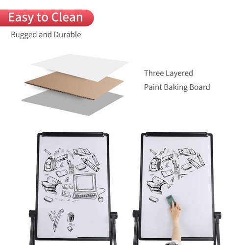 Dry Erase Board with Stand, Double Sided Magnetic Whiteboard, 24 x 36 Portable Height Adjustable White Board with Aluminium Frame
