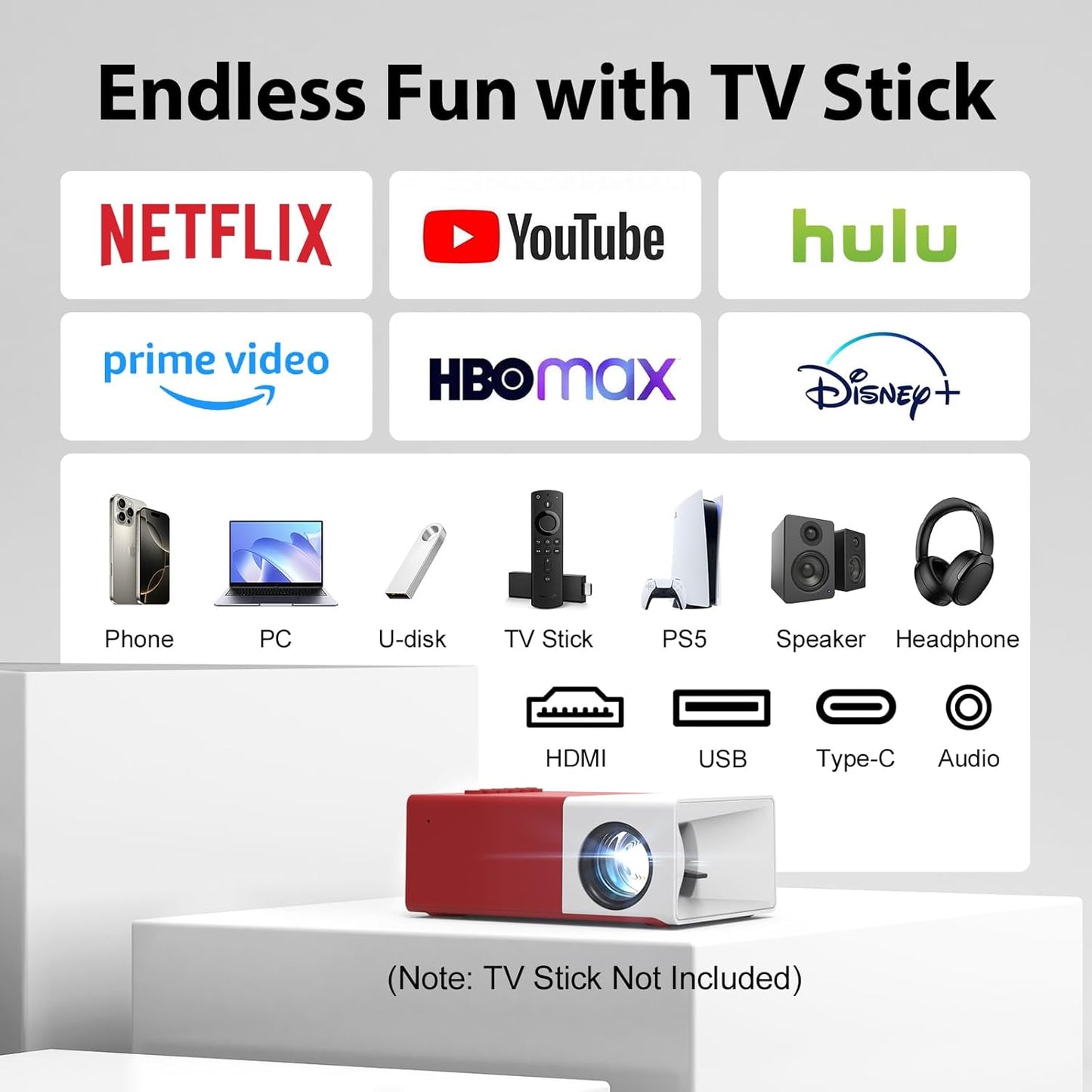 Skiennix Mini Portable Projector - 1080P HD with WiFi & Bluetooth | 170" Screen, Compatible with Phone & Laptop