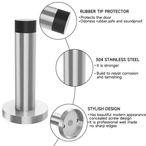 DOKU 10Pcs Door Stop, 3.5 Inch Heavy Duty 304 Stainless Steel Door Stopper with Rubber Tips Bumper, Wall Mounted Door Holder Protection Sound Dampening, Brushed Nickel