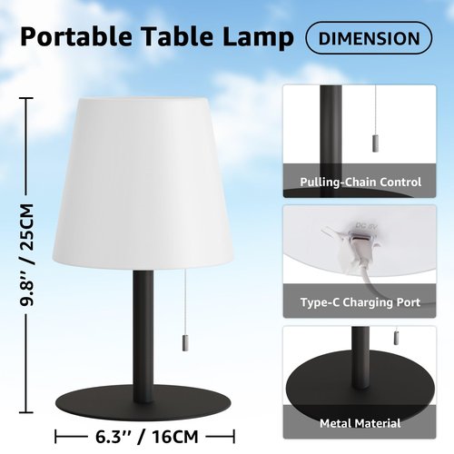 uuffoo Shower Lamp Rechargeable Outdoor Table Lamp Cordless Warm White & RGB Night Light for Patio, Restaurant, Camping, Bathroom Gift for Women, Mom, Grandma H9.8in (Black)