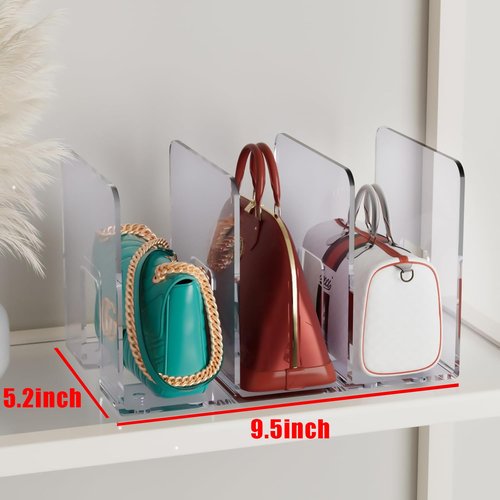SUJOER 4PCS purse organizer for closet,handbag storage,book holder,bag organizer,acrylic desk file organizer,clutch divider,desk accessories workspace organizers