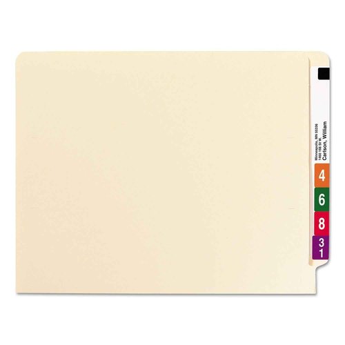 Smead 100% Recycled End Tab Fastener File Folder, Shelf-Master Reinforced Straight-Cut Tab, 2 Fasteners, Letter Size, Manila, 50 per Box (34160)