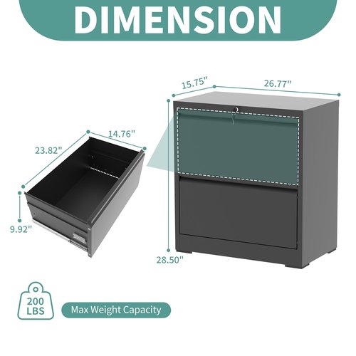 AQY 2 Drawer File Cabinet with Lock,Metal Black Lateral File Cabinets for Home Office,Steel Wide Filing Organization Storage Cabinets for Hanging Files Letter/Legal/F4/A4 Size(Black)