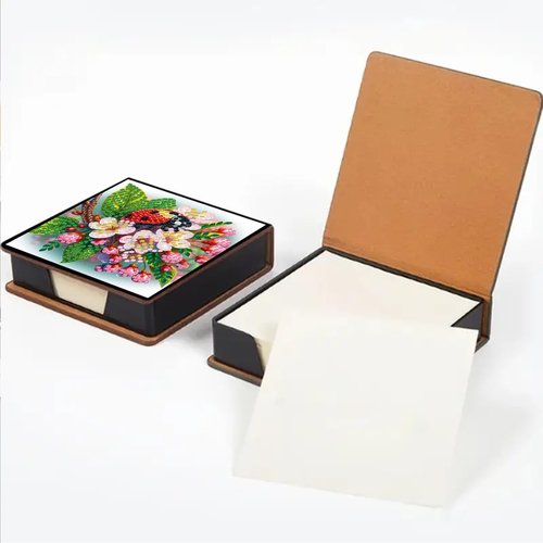 BAYUNOE Memo Paper Storage Box Diamond Art Painting Leather 4.2x4.2 in Sticky Note Holder for Organizer Notepad Holder with 160 Sticky Notes Office Supplies Desk Accessories-Ladybird