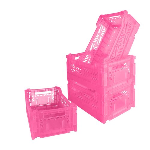 PTEREIW 4Pack Foldable Plastic Storage Crates and Bins, Collapsible Baskets for Home Office Organizer, 4L Space Saving Desk Storage Box for Small Items (Clear Pink,10.5x6.75x4.25Inch)