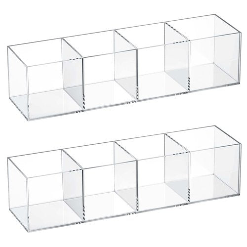 Epakh 2 Pieces 4 Compartment Acrylic Cube Organizer 4 Section Clear Acrylic Pencil Holder Small Drawer Organizer for Makeup Brush Crayon Desk Home Office Back to School Supplies