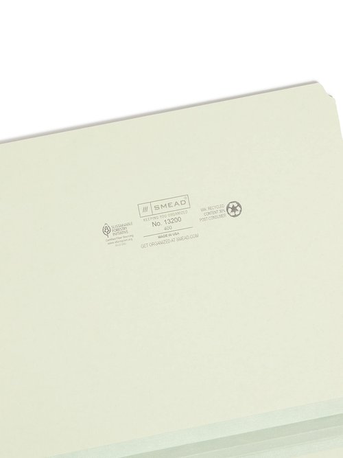 Smead Pressboard File Folder, Straight-Cut Tab, 1" Expansion, Letter Size, Gray/Green, 25 per Box (13200)