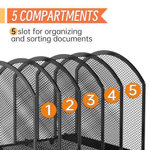 5-Section Desk File Organizer, Vertical Desktop File Holder Mail Sorter File Folder Holder Organization for Office School & Classroom (Black - 1Pack)