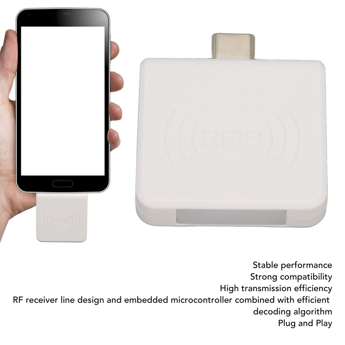 Card Reader, Credit Card Reader Type C Interface ID Mobile Phone Card Reader 125Khz Portable Smart Card Reader (White)
