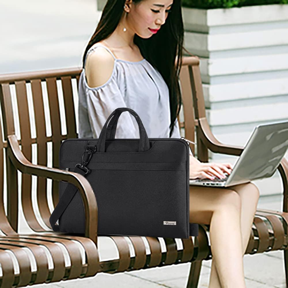 Voova Waterproof Laptop Bag - 13-14 Inch Computer Sleeve with Shoulder Straps & Handle | Black