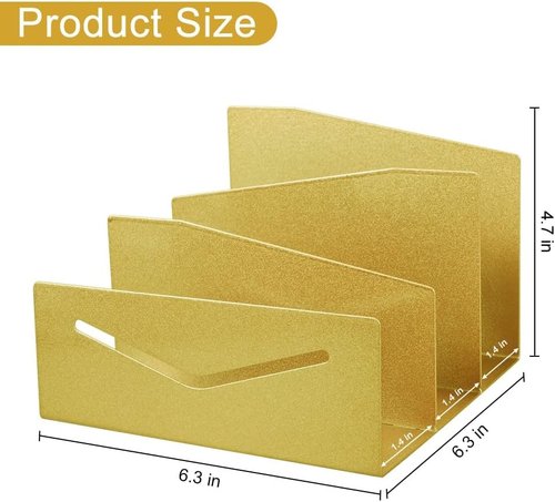 Picowe Metal Desk Mail Organizer - 3 Slot Letter Holder for Home Office | Elegant Gold Finish