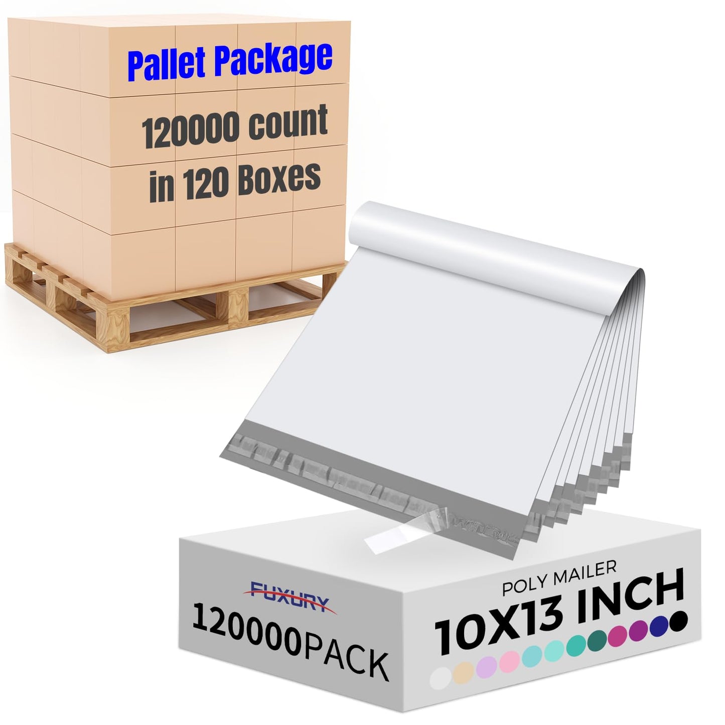 Fuxury 120000pcs 10x13" Poly Mailers,Waterproof Shipping Bags for Clothing,Strong Adhesive Shipping Envelopes for Small Business,Self Seal Poly Mailer Bags,Flexible Mailing Bags White