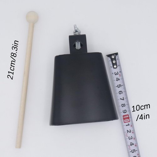 CashBeat 4" Steel Cowbell, 4inch Hand Percussion Instrument with Handle & Stick, Loud Noise Maker for Drum Set, Sporting Events, Concerts & Weddings, Easy to Mount, Clear Tapping Sound